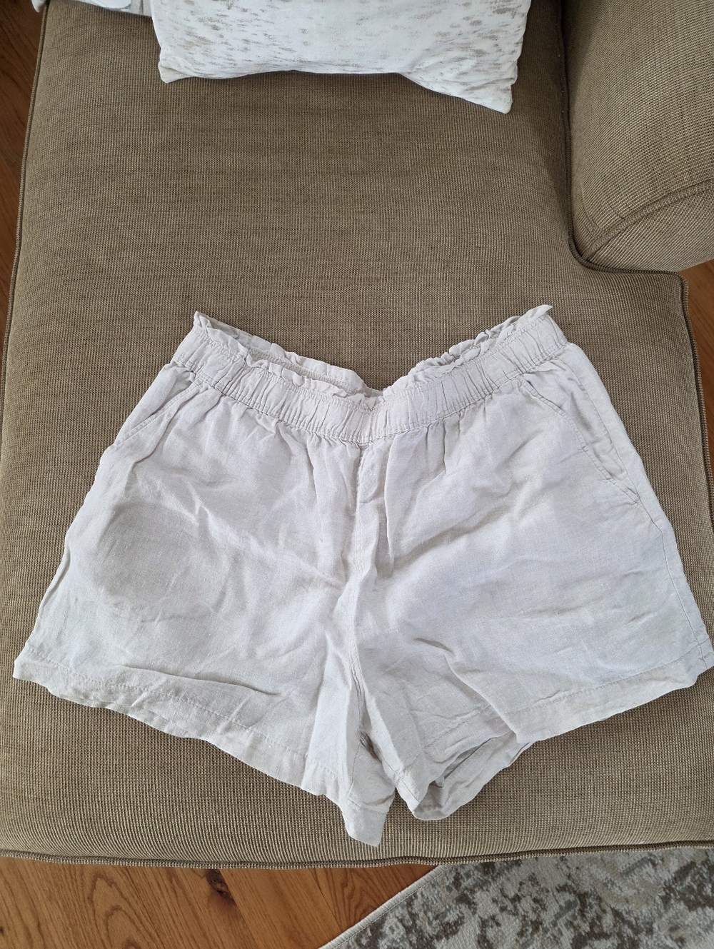 H&M Light Beige High Waist Linen-Blend Shorts Sz XL
